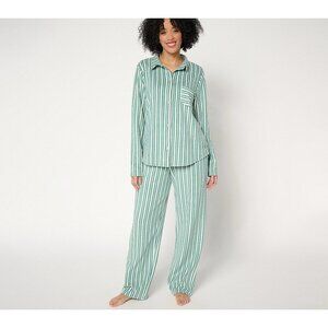 Cuddl Duds Pajama Set Size Medium Striped Button Up Long Sleeve Shirt and Pants